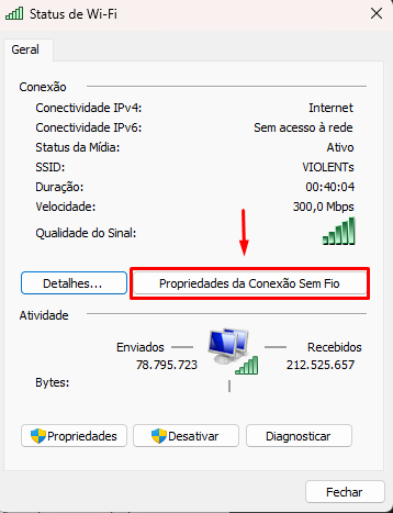 Como descobrir senha salva do Wifi no Windows 11 6 Propriedades da conexao sem fio