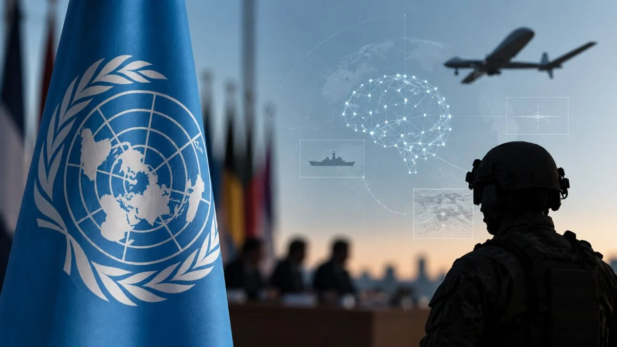 Inteligencia Artificial ONU e Defesa armas autónomas, IA militar, ONU, riscos da inteligência artificial TecheNet Onu lança fórum para debater riscos da ia militar