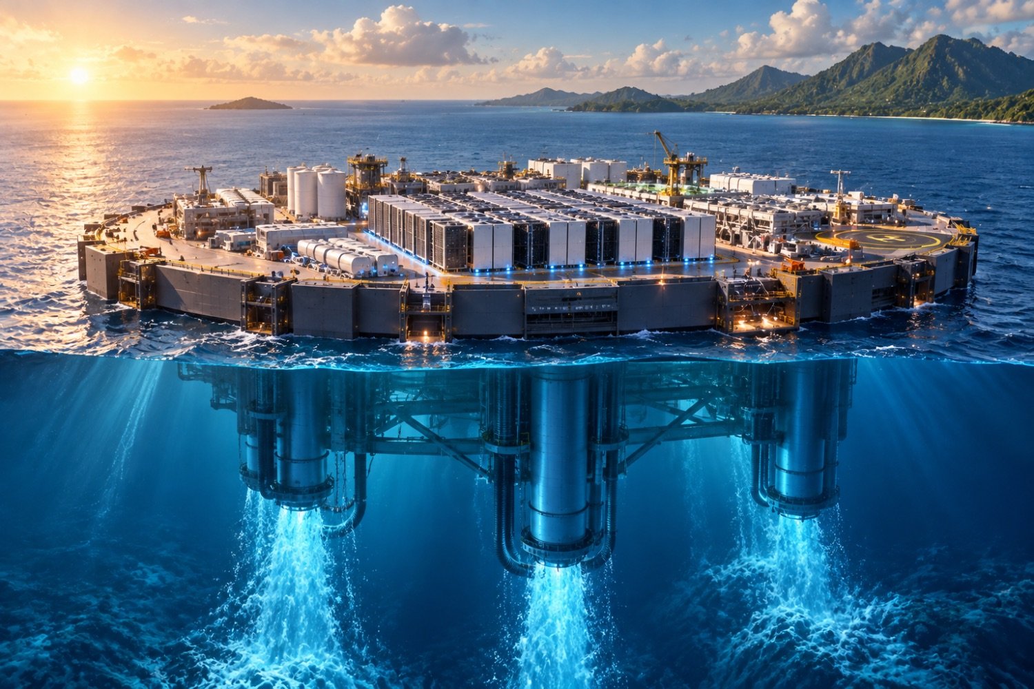 Esta gigantesca ilha flutuante quer produzir água, energia e IA usando apenas o oceano
